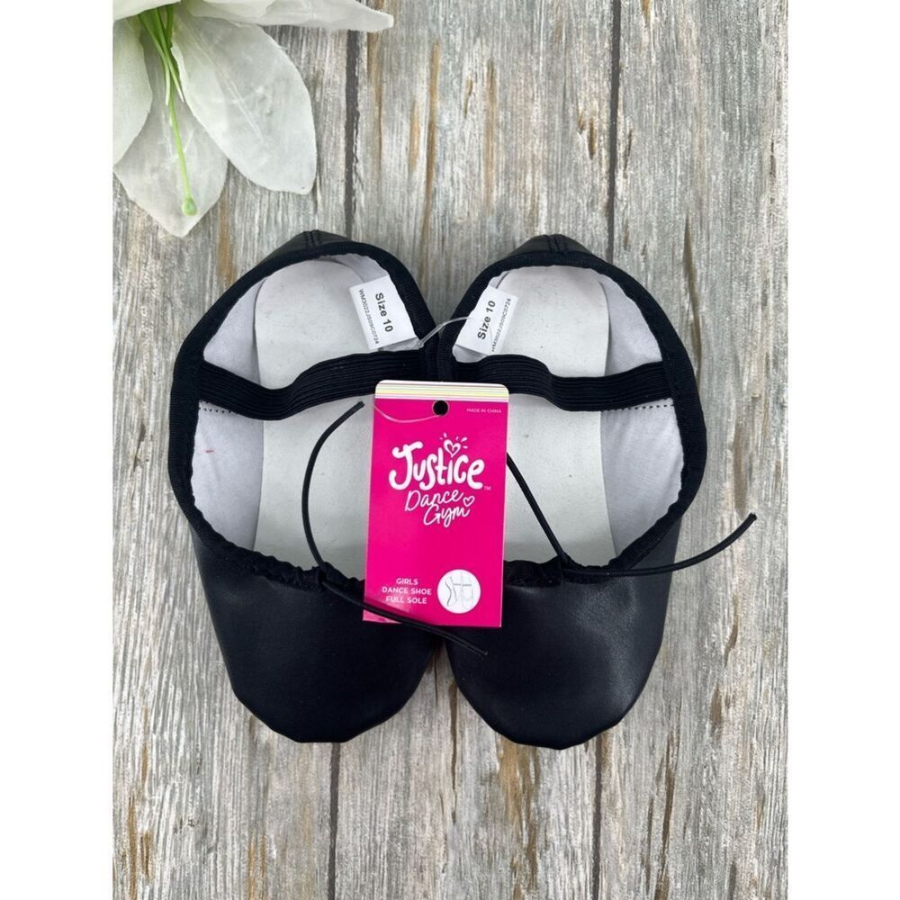 Toddler Girls Ballet Shoes Dance Class Leather Sole Adjustable Strap Size 10